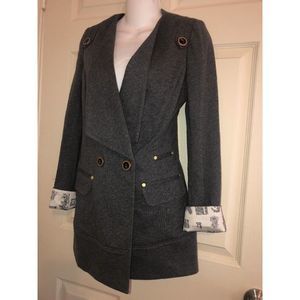 Anthropologie Leifsdottir Grey Cotton Long Detailed Double Breasted Jacket SZ XS